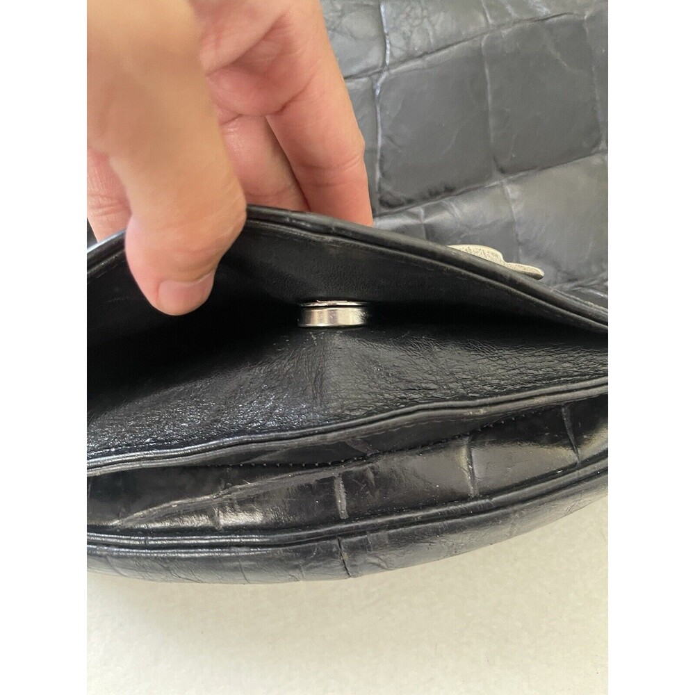 Vintage Robinson’s‎ Crescent Crossbody Genuine Leather Black Purse Made In Italy - Picture 9 of 16